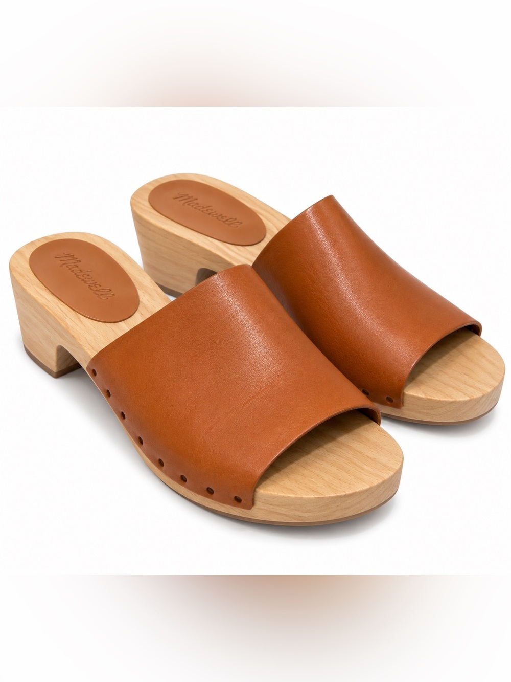 Madewell Leather Wood Clog Mule Sandals Brown Size 7.5 Platform Heels
